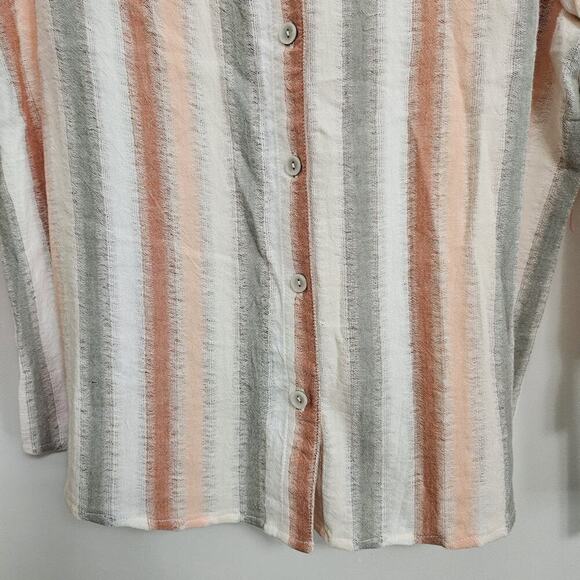 Alfred Dunner Blouse Button Up Shirt Size PM Green Orange Cream Striped NWT - Picture 4 of 11